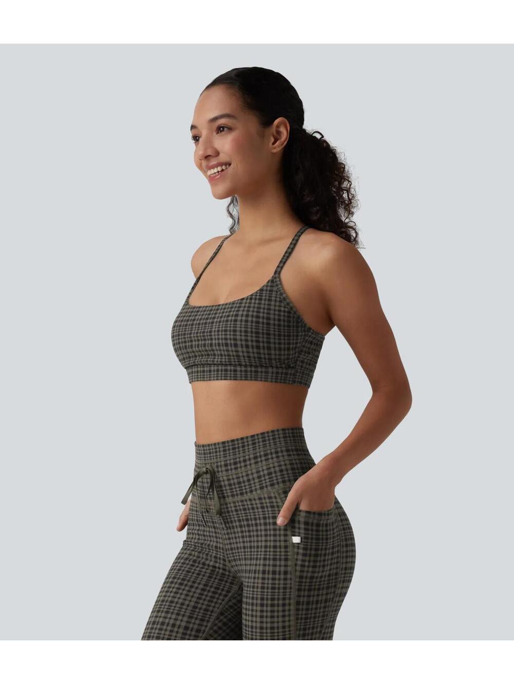 HALARA Plaid Print Low Support Yoga Sports Bra- Size M